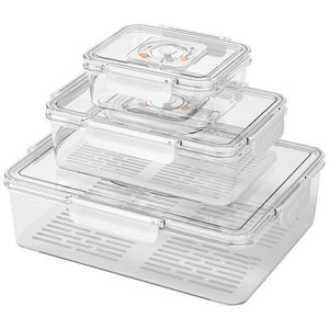 Food Grade Transparent sealed <b>Box</b> <b>Set</b> Portable Handle Draining Container Kitchen Fridge Food Organizer - Product Image 6