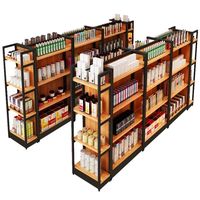 Étagères de supermarché modernes en bois et métal double face, gondoles, présentoirs empilables pour épicerie, structure démontable, capacité de 100 kg