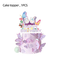 Vaisselle de fête d'anniversaire pour enfants sur le thème des papillons rose et violet, assiettes en papier, serviettes, gobelets, nappe, décorations
