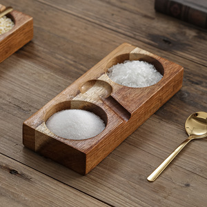 Acacia Wood Seasoning <b>Tray</b> With Spoon Two Compartments Japanese Style Serving Dish For Hotel Coffee <b>Tea</b> - Product Image 3