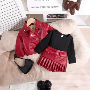 Completo Elegante per <span class=keywords><strong>Bambina</strong></span> Stile Europeo Rosso a Maniche Lunghe, Set di Tre Pezzi per 6 Anni, Abbigliamento per Compleanno - Product Image 6