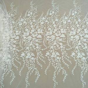 高品質3Dフラワービーズ付きフレンチチュールレース生地、エレガントな刺繍入りイブニングガウン、ウェディングドレスアクセサリー、新作 - Product Image 2