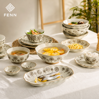Bols à nouilles vintage à pois peints à la main de style japonais FENN, bols à soupe rustiques en céramique pour restaurant, vaisselle en gros