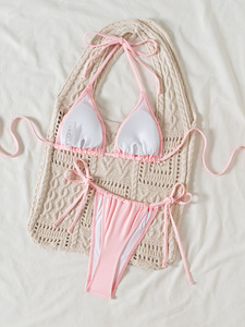 2025 nouvelle mode européenne et américaine Sexy Bikini sépare <span class=keywords><strong>maillot</strong></span> <span class=keywords><strong>de</strong></span> <span class=keywords><strong>bain</strong></span>-<span class=keywords><strong>rose</strong></span> plage vacances deux pièces - Product Image 6