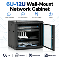 Rak Server Dinding 19 Inch 6U 9U 12U dan Kabinet Jaringan Lantai 42U dengan Pintu Kaca untuk Peralatan IT Pusat Data