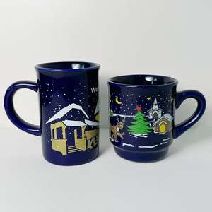 Custom <b>Ceramic</b> Mug With Handle Blue Christmas Design Holiday Gift <b>Cup</b> - Product Image 1