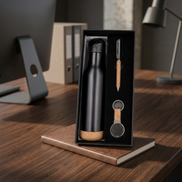 Ensemble cadeau personnalisé en cuir 3-en-1 avec bouteille isotherme de 500 ml, stylo à bille et porte-clés rotatif pour promotions d'entreprise