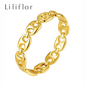 Brazalete Grueso de Acero Inoxidable Chapado en Oro de 18k, Diseño Geométrico de Nariz de Cerdo y Grano de Café, Impermeable, para Mujer, Modelo B252661 - Product Image 1