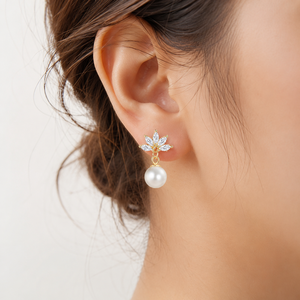 Orecchini a perno con petali di fiori decorati con perline, eleganti accessori da donna per feste e uso quotidiano, ideali come regalo. - Product Image 2