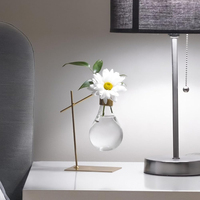 Lampu bohlam kaca dekorasi Desktop buatan, vas tumbuhan bunga hidroponik dengan logam emas ramah lingkungan untuk dekorasi rumah kreatif