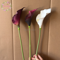 Bunga Calla Lily PU Real Touch Baru 2026 Ukuran Besar 68 cm Warna Burgundy Putih, Bunga Artifisial untuk Dekorasi Lorong Pernikahan
