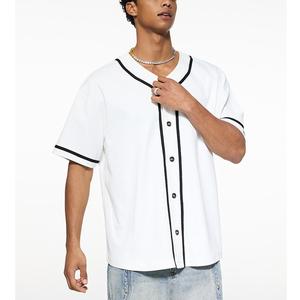 T-shirts Homme Streetwear Oversize Décontracté Style Old Money avec Bordures Contrastantes, Maillot de Baseball Boutonné 270 g/m² – Vente en Gros - Product Image 3