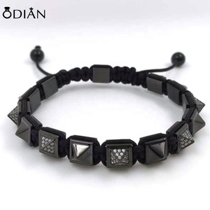 Pyramide de pierre naturelle incrustée de perles de pierre cz <span class=keywords><strong>bracelet</strong></span> motif hommes <span class=keywords><strong>bracelet</strong></span> en <span class=keywords><strong>macramé</strong></span> pour homme - Product Image 4