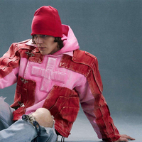 Veste en jean courte personnalisée OEM Streetwear, style street fashion, avec blocs de couleur, boucle métallique embossée, veste cargo en denim pour hommes