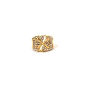 Fashion <b>Rings</b> Micro Pave PVD <b>Gold</b> Plated 316L Stainless Steel Sustainable Resistant Cross Design <b>Cocktail</b> <b>Ring</b> - Product Image 1