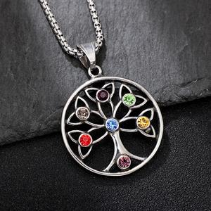Wholesale 316L Stainless Steel Jewelry Zircon Color Stone Tree of Life Pendant Necklace Viking Fashion Jewelry - Product Image 4