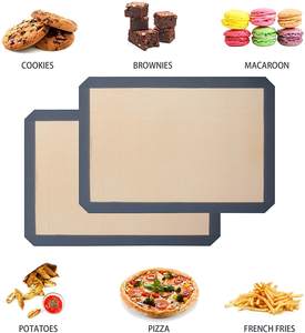 6 재사용 가능한 0.7mm 두꺼운 회색/베이지 실리콘 베이킹 매트 세트 논스틱 온도 480 ° F 마카롱 디자인 원형 베이킹 접시 팬 - Product Image 1