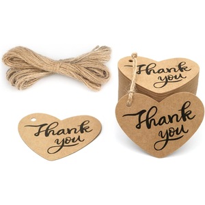 Étiquettes de remerciement en papier kraft en forme de cœur avec ficelle pour cadeaux, artisanat, décoration, usage intérieur - Product Image 1