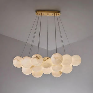 Op maat gemaakte moderne alabaster totem 3-delige hanglampen voor woonkamer en eetkamer, messing alabaster kroonluchter hanglamp - Product Image 1