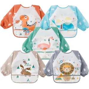 Long Sleeved Bib for Babies Toddlers Waterproof Sleeved Bib with Great Capacity Pocket Gift for Baby Shower