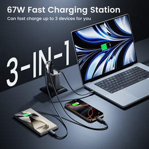 อะแดปเตอร์ GaN ชาร์จเร็ว PD67W แบบพกพา พร้อมหน้าจอดิจิตอล สายชาร์จในตัว พอร์ต USB-C/USB-A ปลั๊ก EU สีดำ สำหรับชาร์จโทรศัพท์และแล็ปท็อป - Product Image 4