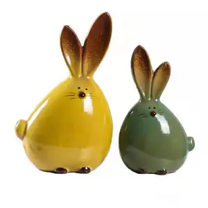 Wholesale home Ceramic Long-eared Rabbit Bunny Sculpture Ornaments Desktop Easter Figure Cute Home Decoration