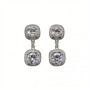Boucles d'oreilles pendantes en or blanc E3898, serties de cristaux et de strass, monture géométrique, bijoux de luxe pour femmes, pour mariage - Product Image 1