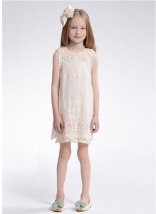 Último Diseño en Ropa Infantil, Vestido Corto sin Mangas con Encaje Dulce y Perlas para Niñas - Product Image 4