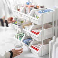 GREENSIDE Keranjang & Kotak Penyimpanan Plastik yang Dapat Ditumpuk untuk Penggunaan di Meja, Kamar Mandi, Rumah Tangga - Desain Minimalis Modern Tanpa Tutup