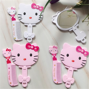 <span class=keywords><strong>Espejo</strong></span> de Maquillaje Compacto de Plástico Rosa con Diseño de KT, <span class=keywords><strong>Espejo</strong></span> de <span class=keywords><strong>Bolsillo</strong></span> Plegable de Una Sola Cara con Peine para Niños, Adornos de Viaje - Product Image 3