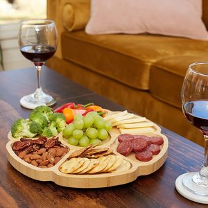 Plateau de service rond en <span class=keywords><strong>bambou</strong></span> personnalisé à 7 compartiments avec logo sur mesure, <span class=keywords><strong>assiette</strong></span> à fruits et snacks, style campagnard en bois, MOQ 100 pièces - Product Image 4