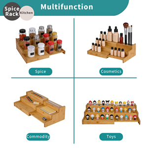 ชั้นวางเครื่องเทศไม้ไผ่แบบขยายได้ 3 ชั้น สำหรับตู้ครัว ตู้เก็บของ ตู้กับข้าว - Product Image 4