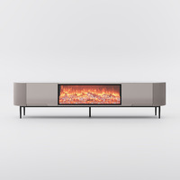 Armoires TV modernes et élégantes, support de simulation de flamme 3D intégré, poêle à feu en verre HD, comptoir en bois de luxe, cheminées