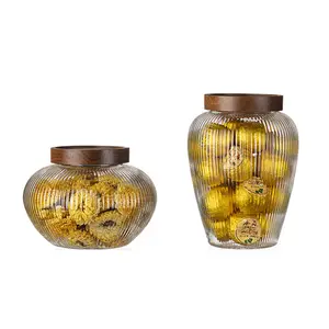 High Borosilicate Glass Jar Pumpkin Stripe Candy Snack Jars With Bamboo Lid
