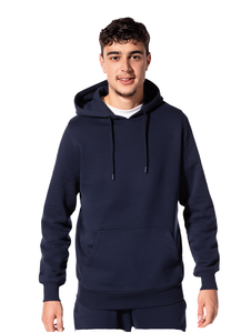 Best Quality <b>Men's</b> Navy Blue Hooded Fleece Sweatshirt Regular Fit Solid Color Casual <b>Pullover</b> with Front Pocket Autumn Wear - Product Image 1