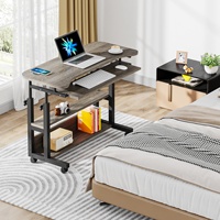 Bureau portable avec prises de courant, table d'appoint réglable en hauteur chevet ordinateur portable chariot, petit bureau mobile debout