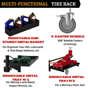 JH-Mech 업그레이드 차고 선반과 보관을 위한 자동차 타이어 랙 디자인 쇼룸용 견고한 이동식 롤링 타이어 랙 - Product Image 4