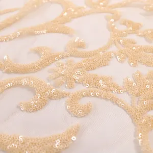 Роскошная золотая Свадебная сетка 3 мм, переработанная ткань с вышивкой блестками, кружевная ткань с блестками для свадебного платья
