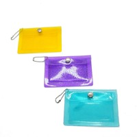 Dompet Kartu Wanita Model Ins Girl Tahan Air Transparan PVC Berkilau, Dompet Leher Lipat, Dompet Koin, Sablon UV Coating