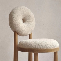 Chaise de salle à manger et de loisirs INS en bois massif unique, design dossier donut, tissu Teddy Boucle, style nordique moderne pour la maison et le bureau