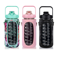Botol Air Plastik Portabel 2L dengan Sedotan & Pegangan, Tutup Berlapis yang Dapat Digunakan Kembali untuk Gym & Olahraga, Berkemah