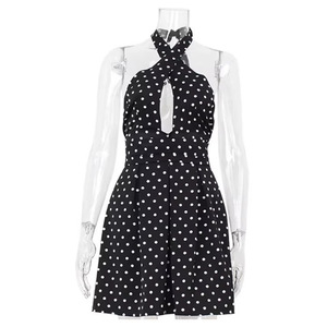 PEEQI SK48 Mini <span class=keywords><strong>Abito</strong></span> Sexy da Donna alla Moda con Stampa a Pois, Scavato, Senza Maniche, <span class=keywords><strong>Halter</strong></span>, Schiena Scoperta e Pieghe, Ideale per Nightclub - Product Image 5