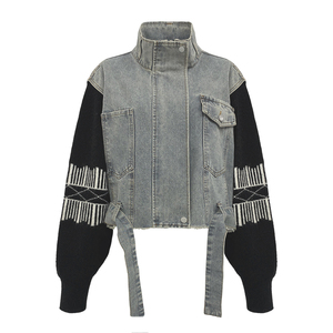 Cárdigan YIYU Estilo <span class=keywords><strong>Vaquero</strong></span>, Diseño Personalizado, para <span class=keywords><strong>Mujer</strong></span>, 2026, Negro, Tejido, Manga Larga, con Cierre, OEM - Product Image 2