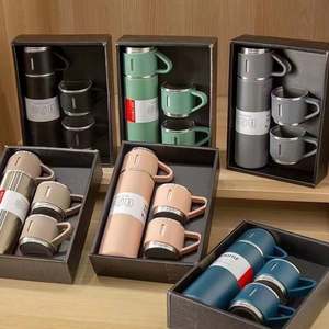 Logo personalizzato 500ml un <span class=keywords><strong>Thermos</strong></span> 3 tazze tazze da <span class=keywords><strong>caffè</strong></span> da viaggio manico coperchio doppia parete in acciaio inox Set regalo boccetta sottovuoto - Product Image 1