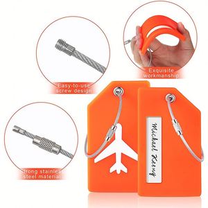 Étiquette de bagage en silicone personnalisée avec motif avion, étiquette d'identification, étiquette anti-perte pour valise avec boucle en fil d'acier inoxydable - Product Image 2