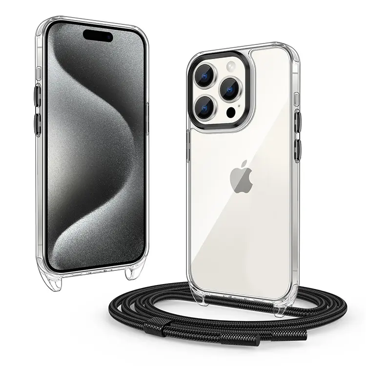New Clear Phone Case with Universal Crossbody Adjustable Neck nylon Strap protective phone case cover for iphone 14 15 pro max