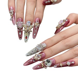 <span class=keywords><strong>Uñas</strong></span> Postizas <span class=keywords><strong>de</strong></span> Lujo <span class=keywords><strong>de</strong></span> la Serie Wear Armor, Polvo Dorado para Arte <span class=keywords><strong>de</strong></span> <span class=keywords><strong>Uñas</strong></span>, Circonita Completa, Acrílico Hecho a Mano, Cobertura Completa, Diseño Previamente Diseñado <span class=keywords><strong>de</strong></span> Rosa Tulipán - Product Image 4