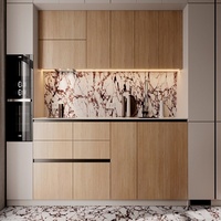 Buffet de salle à manger moderne en bois massif E0 OSB avec porte en verre cannelé et éclairage LED intégré