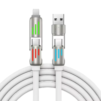 Kabel Data LED RGB pengisian daya Super cepat, kabel Data 240W 4 dalam 1 untuk perangkat komputer, kompatibel dengan Laptop Tablet Android & IOS