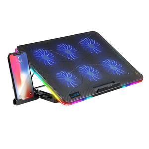 Enfriador de Portátil con 6 Ventiladores LED RGB y Soporte <span class=keywords><strong>para</strong></span> Teléfono Inteligente, 7 Alturas Ajustables, Base de Enfriamiento de <span class=keywords><strong>17</strong></span> <span class=keywords><strong>Pulgadas</strong></span>, Disponible en Stock - Product Image 1